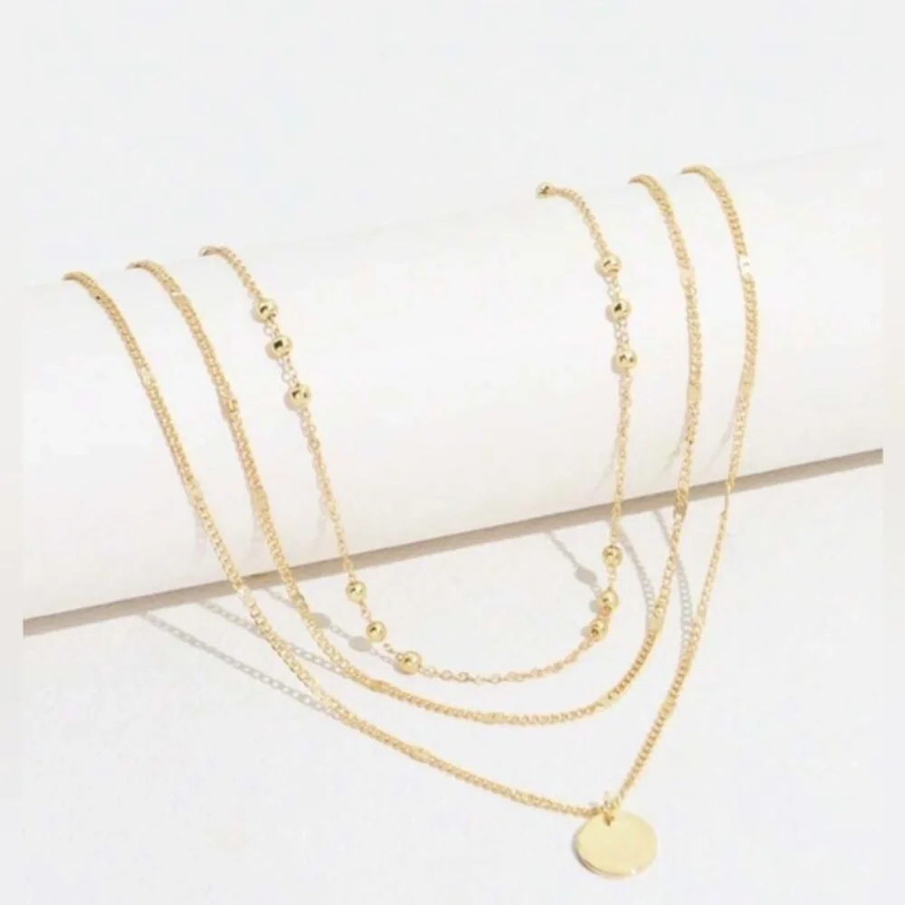 Gold 2pc Beaded Disc Layered Necklace